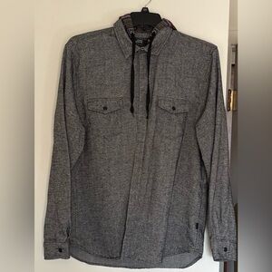 Beautiful Giant Herringbone Gray/Black Button-Up Hooded Shacket Streetwear